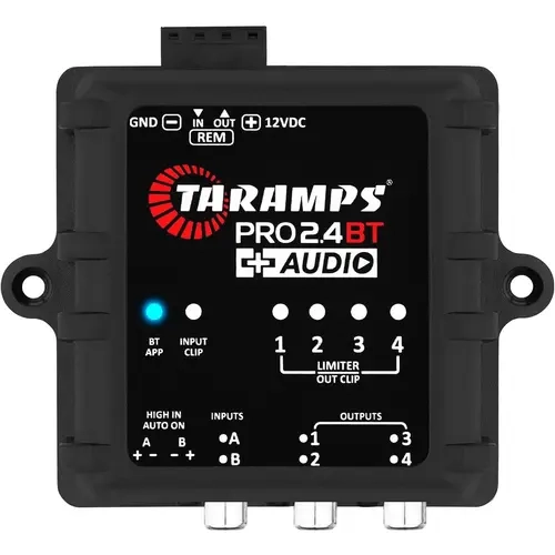 Taramps PRO 2.4BT + Audio Digital Audio Processor with Bluetooth Audio Player, Smartphone App Control for iOS & Android, 24-Bit DSP, RCA/Wire Input, Parametric EQ, Crossover, Delay, Alignment