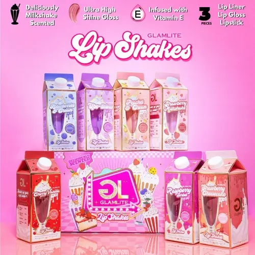 Glamlite Lip Shakes 3-Piece Lip Kit – Vitamin E Infused Lipstick, Lip Liner & Ultra High Shine Lip Gloss