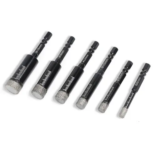 6 Pcs Diamond Drill Bits Set, 1/4 5/6 3/8 1/2 Inch Brazed Diamond Drill Bits for Precision Drilling in Tile Ceramic Glass Granite Marble Masonry