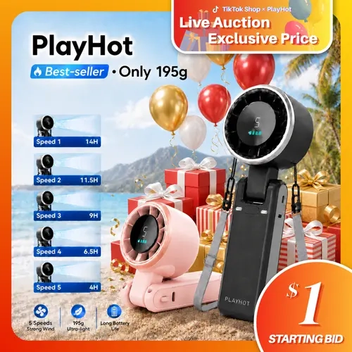 PLAYHOT Multifunctional Portable Wireless Personal Fan - Cordless Rechargeable Handheld Fan, Built-in Li-ion Battery, Compact Household Appliance, Hot Girl Essential (10,000+ Sold, Bid Only $2)