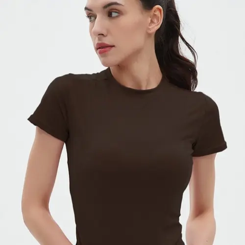 Women's Plain Round Neck Sports Tee, Quick Drying Breathable Short Sleeve T-ShirtLadies Sportswear for Indoor Outdoor Wear Workout Tops