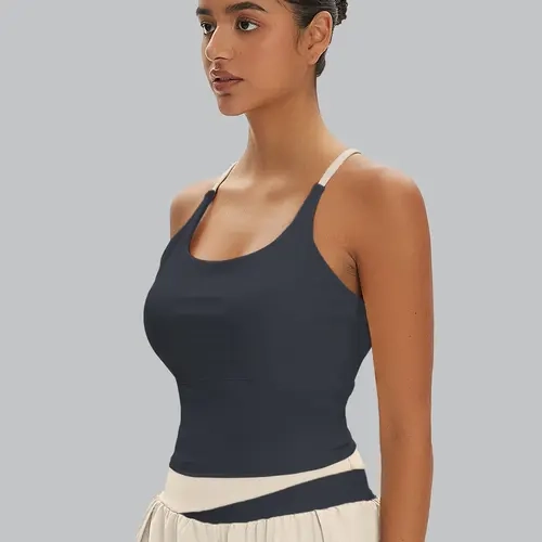 Sporty Women's Plain Criss Cross Stretch Sports Bra, Comfort and Durability Sports Crop Cami Top, Ladies Sportswear for Indoor Outdoor Wear, Gym Clothes