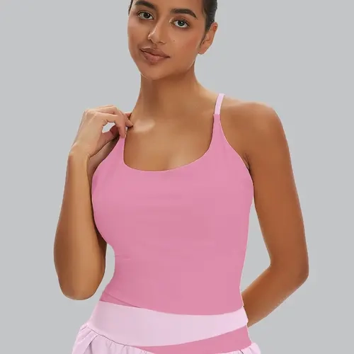 Sporty Women's Plain Criss Cross, Comfort and Durability Sports Crop Cami Top, Exercise Bra, Ladies Sportswear for Indoor Outdoor Wear, Gym Clothes