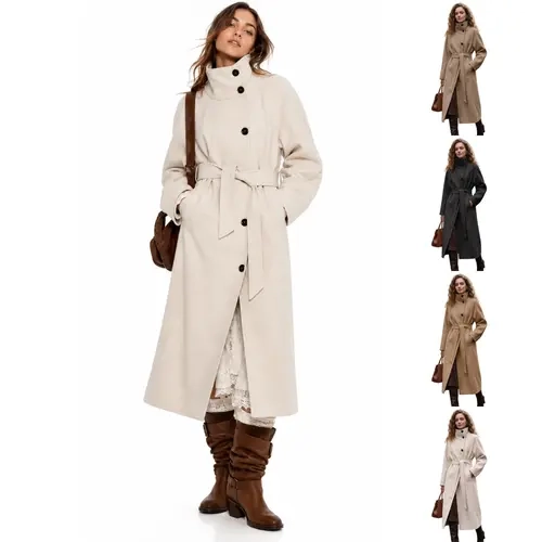 SCUSTY Women's Stand Up Collar Double-Sided Woolen Long Coat For Lazy Style Woolen Coat Long Coat with Wool and High Neck