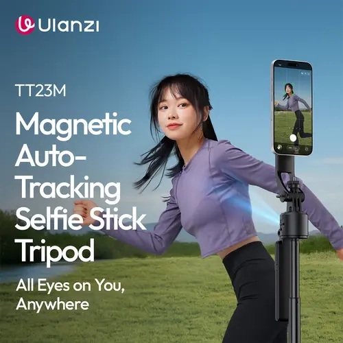 Ulanzi TT23M Magnetic Mount 4-in-1 Smartphone Selfie Stick-Durable Tripod & Monopod, Compact Camera Support Stand, Auto-Tracking Hands-Free Vlogging Accessory for Smartphones/Cellphones