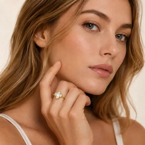 Women's Minimalist Clover Ring - 14K Gold Plated Stainless Steel, Lightweight Fashion Beautiful Rings for Women, Daily Wear Costume Jewelry