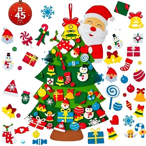 Unwoven Felt Christmas Tree DIY Craft Kit - Festive Tree-Shape Home Decorations with Hanging Components