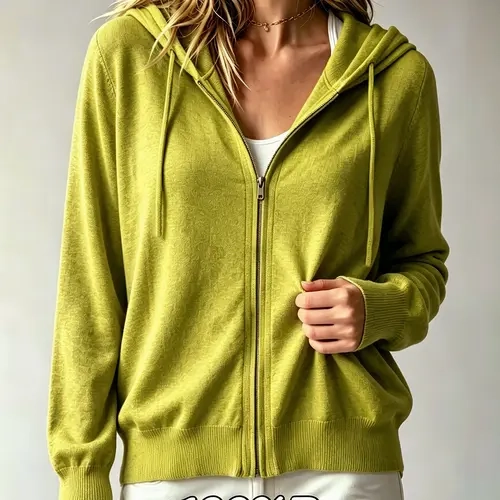 New Women's Zipper Hooded Knit Cardigan Coat, Loose Fit Long Sleeve Sweater for Spring Summer Fall Winter, Casual Outerwear for Daily Wear
