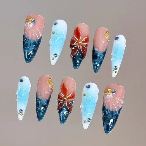 NailVesta AQUA MIRAGE – 100% Handcrafted 3D Press-On Nails | Reusable, Long-Lasting, Salon-Quality black lace nail art nail art Nail Art Products