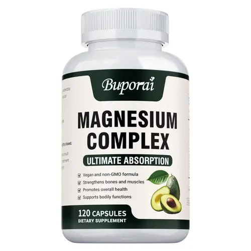 Buporai Natural Magnesium Glycinate Dietary Supplement - High Absorption 7-in-1 Formula with Vitamins D3, K2, Zinc - Supports Bone Health, Muscle Function - Healthcare 120 Capsules