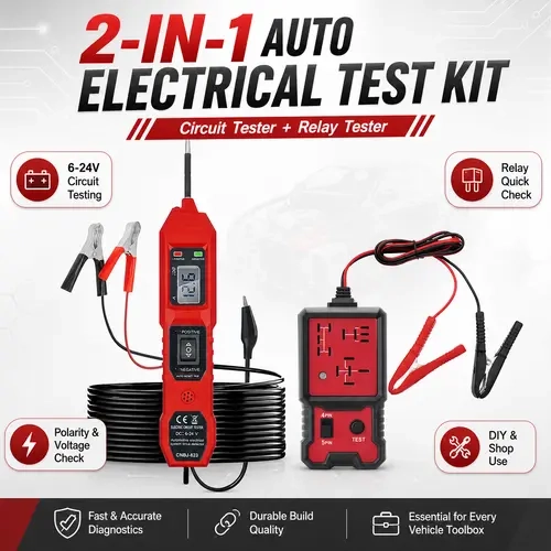 CNBJ-823 2-in-1 Automotive Circuit & Universal Relay Tester Kit, Car Repair Tool with 6-24V Voltage Test Light, 4-Pin/5-Pin Tester, Battery Clip for Fuse Wiring Polarity & Voltage Check Electronic Repair Tool