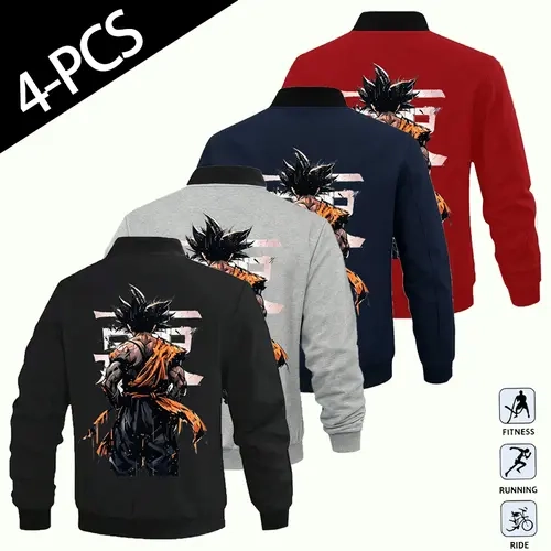 Menswear Classic Casual Ribbed Vintage Brush-Stroke Graphic Stand-Collar Varsity Jacket - Loose-Fit Long-Sleeve Coat for Sports Enthusiasts, Daily Workout