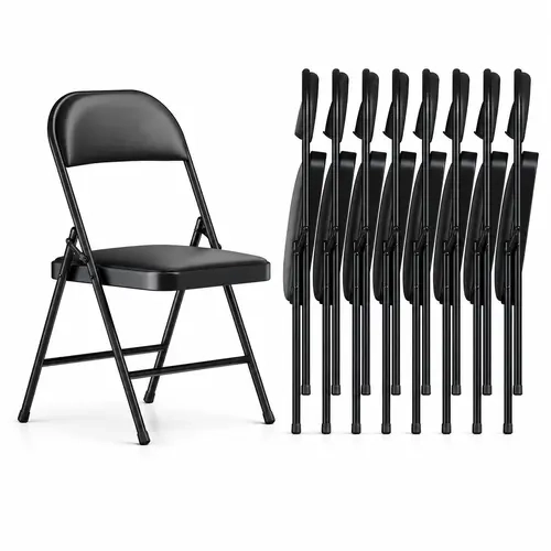 Folding Chair, PU Leather Padded Folding Chairs for Outside and Indoor, Comfy Heavy Duty Portable Foldable Chairs Metal Commercial Seat for Office, Dorm, Party, Lawn, Patio