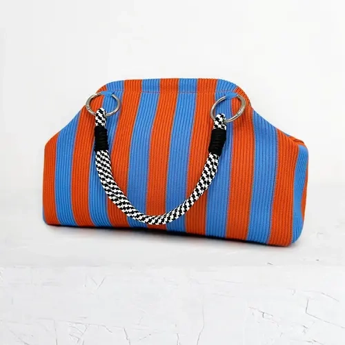 Women's Striped Knit Handbag, Large Capacity Woven with Woven Handle, Perfect for Beach, Travel, Daily Use, Casual Vacation Bag, Casual Everyday Bag
