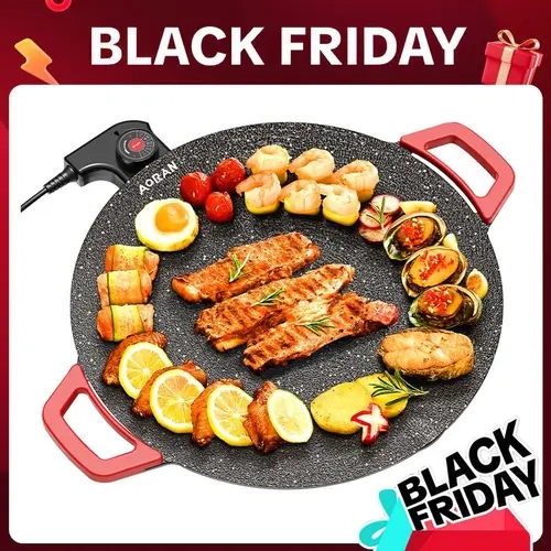 AORAN 16-in Corded Nonstick Electric Grill Pan with Temperature Control - Indoor Sizzle Grill Griddle, Table Top Griddles for Family Dinners Kitchen Appliances