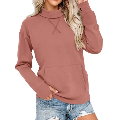 AUSELILY Women's Longsleeve Mock Neck Sweatshirt Turtleneck Pullover With Thumb Hole Fall Tops With Kangaroo Pocke 2026 New