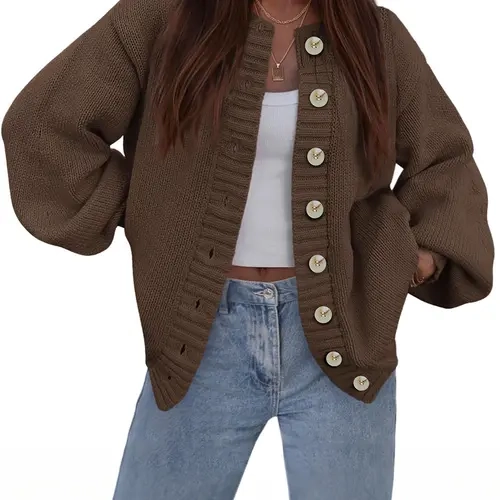 PRETTYGARDEN Women's Winter Chunky Cardigan 2026 Crew Neck Long Sleeve Button Up Knit Sweater