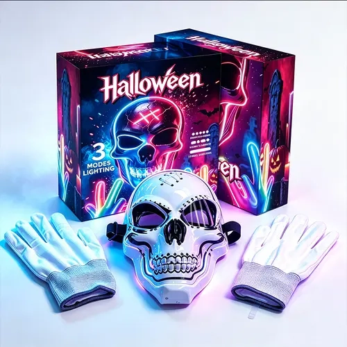Halloween LED Scary Skeleton Hacker Mask - One Size Cosplay Horror Mask Party Clothing, Creepy Accessories, Multi-Color Glowing Lights, Multiple Light Modes for Festive Themed Parties
