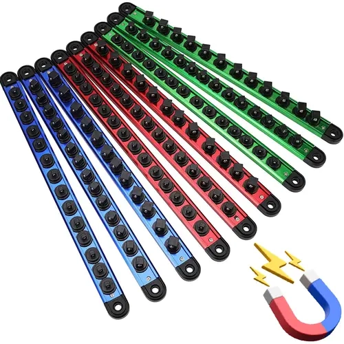 【P-M】Magnetic Socket Holder Organizer Set: 9-Piece Detachable 1/4, 3/8, 1/2 Socket Trays Socket Organizer for Tool Box Drawer Holds 120-Piece Standard Size Sockets for Automotive Garage, Christmas gift