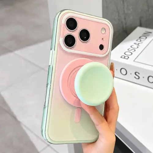 Cute Pastel Gradient Magnetic Case for iPhone 18 Pro Max with Grip Stand, Compatible with MagSafe, Candy Color Shockproof Protective Cover for Women Girls