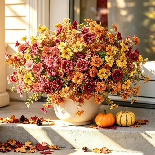 Yostyle 16-Piece Decorative Fake Outdoor Flowers Set - 13 in UV-Resistant Colorful Mix Lifelike Faux Flower Bouquet for Home Decor, Floral Decoration, Halloween Decorations