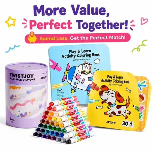 Jarmelo TwistJoy Silky Crayon & Colorful Coloring Activity Book Combo - Unisex Kids Educational Arts & Crafts Toy, Creativity-Boosting Back to School Gift