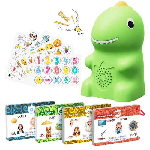 KOKODI Dinosaur Language Learning Flash Cards - Preschool Learning Tool, Vocabulary Builder with Interactive Stickers, 148-Card 592-Word Phonics Set, Sight Words for Kindergarten, Dinosaur for Toddlers with Cool Included Gifts