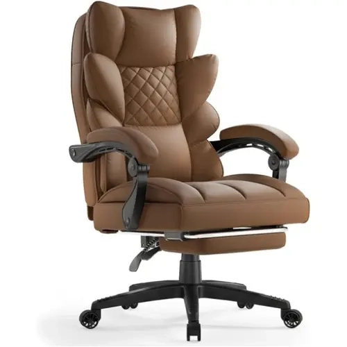[DOWINX] Big and Tall PU Leather Office Task Chair - Ergonomic Computer Chair, Pocket Spring Cushion, High Back, Adjustable Linkage Arms, Footrest, 90°~135° Recline, Requires Assembly, Ideal for Office Work & Home Gaming