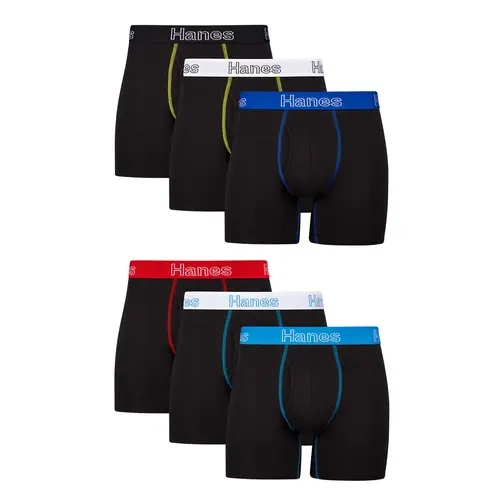 Hanes Men's Stretch Cotton Boxer Brief Underwear, Comfort Flex Fit, 6-Pack