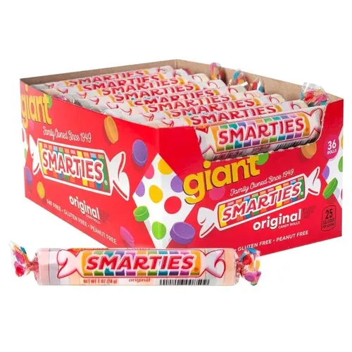 Original Smarties Candies Giant Rolls Bulk Sweet Snack Box - 2.2 lb Candy in Bulk (36 Count), Assorted Fruit Flavored, Individually Wrapped, Gluten-Free, GMO-Free for Parties, Classrooms
