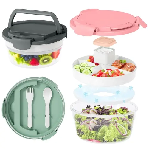 【Auction bidding】MAXSO Tableware Polypropylene Salad Bowl with Built-in Ice Ring - 58oz/1.7L Reusable Leak-Proof Lunch Box, High-Capacity Food Storage Container for Keeping Fruits & Vegetables Fresh