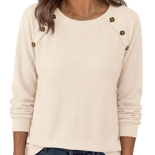 PRETTYGARDEN Women's Fall Waffle Knit Shirts 2026 Long Sleeve Crew Neck Raglan Sleeve Loose Fit Casual Tunic Tops