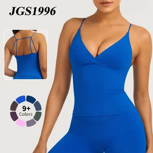 JGS1996 Women's Halter Twist Longline Neck Sports Bra Yoga Tank Top –Medium Support Sports Bra with Adjustable Sliding Straps & Removable Pad