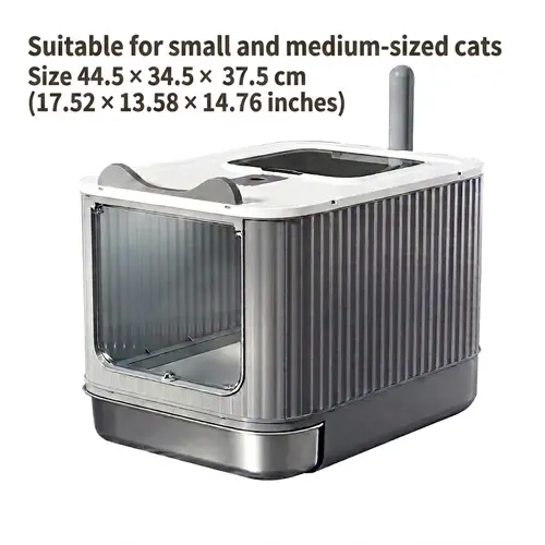 Stainless Steel & Plastic Minimalist Litter Box - Fully Enclosed Flip-Top Single Unit with Dual Entry, Durable Base, Easy Clean, Odor Lock, for Up to 12 lbs Small-Medium Cats, 44.5cm×34.5cm×37.5cm (17.52in×13.58in×14.76in) Affordable Pet Litter Pan Scoop