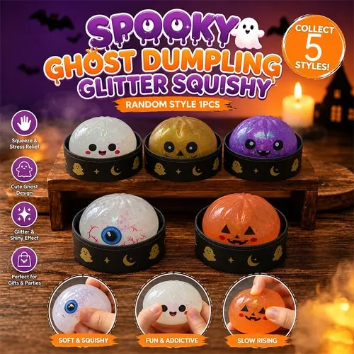Spooky Ghost Face Dumpling Squishy Desktop Ornament - 1pc Random Color Soft TPR Hand Squeeze Figurine, Scary Cute Sensory Stress Relief Decor for Home Office Desk (Home Supplies, Festive Party Supplies, Party Bags Gifts)