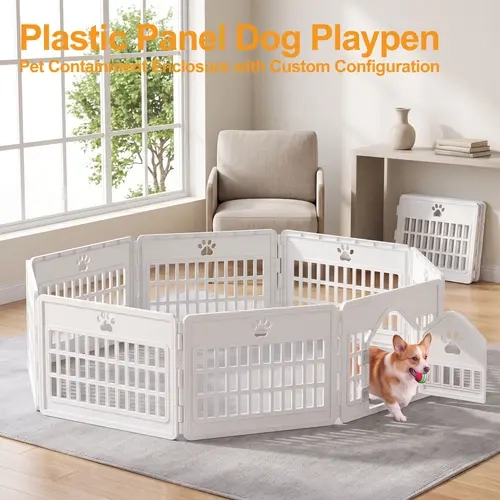 Sweetcrispy Plastic Panel Dog Playpen - Modular Multiple Panels, Custom Configuration, Multi-Shape Setup, Flexible Containment, Tool-Free Assembly, Safe Lock Door Latch