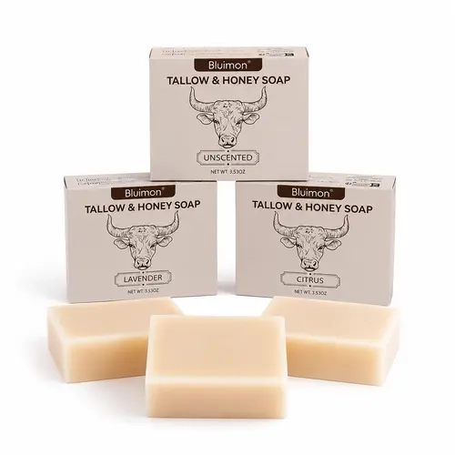 Bluimon Tallow Honey Soap Bar for Face & Body - Grass-Fed Beef Tallow Soap with Raw Honey, Gentle Moisturizing Cleanser for Dry Skin, Handmade Natural Soap