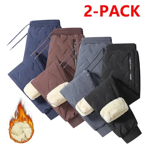 Mr.Pink Men’s Heat-Retaining Insulated Polyester Fleece-Lined Casual Comfy Jogger Pants - Elastic Drawstring, Loose Fit, Plain Look, Zippered Pockets, Machine Washable - Ideal for Winter Casual Wear, Outdoor Activities