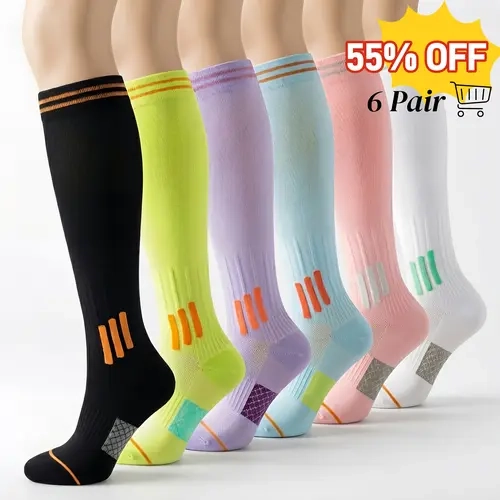 UGEM Unisex Graduated Fit Compression Socks (6 Pairs, 23-32 mmHg) - Breathable, Durable Sport Socks, Elastic, All Season, Athletic Style for Running, Swelling Support & All-Day Relief, All Season Socks
