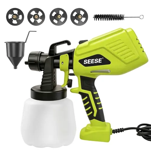 SEESE HVLP Electric Paint Sprayer, Spray Gun with 4 Nozzles & 3 Patterns, No Clogging, Easy to Clean - Ideal for House, Furniture, Fences, Walls, Doors​ toolupgrade