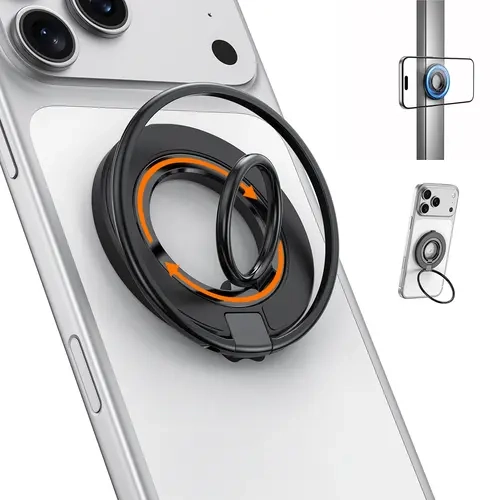 XO SIMPLE IS BEAUTY 2026 Metal Magnetic Mobile Mount - Cellphone Stand, 360° Rotatable, Double-Sided Strong Magnet, Black Ring Stand, MagSafe-Compatible, Desk Holder for MagSafe Phones & iPhone 17/16/15/14/13/12/11