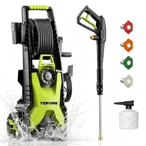 Electric Pressure Washer Sprayer, 1900W 2400 PSI Max 2.5 GPM Portable Car Wash Equipment, Adjustable Pressure, 4 Nozzles, Foam Cannon, Stainless Steel Components, Retractable Hose, for Car, Driveway & Patio Cleaning