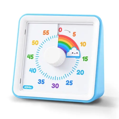 LIORQUE Compact 60-Minute Car Theme Visual Counting Kids Timer - Silent Battery-Operated, Adjustable Volume, Mute Function, Easy-Turn Knob, Kitchen Household Timer (White & Green)