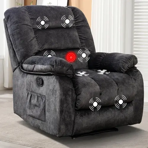 EBELLO 36 in Modern Manual Massage Recliner Chair - Soft Fabric, Heat & Vibration Features, Footrest, Storage, for Living Room & Bedroom Relaxation