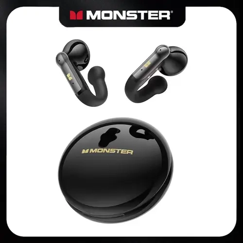 MONSTER Open Ear Clip-On Chargeable Electronic Audio Earphones - Bluetooth 6.0 Waterproof Wireless Earphones, 13mm Drivers, 4.3g Lightweight Noise Canceling, J-Shaped Fit, ENC Calls, 165H Playtime, Sports Headphones for Running