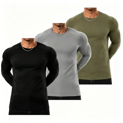 STREVATE Men's Raglan Tee Long Sleeve Menswear Tshirt Top, Athletic Tapered Fit, Arm-Enhancing Sleeves, Menswear Wrinkle-Resistant Stretch Fabric Gym Workout T-Shirt Fitness Running Tops