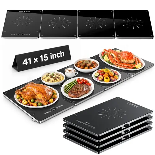 easyera Electric Warming Tray, 4-in-1 Modular Food Warmer with 10 Heat Levels up to 266°F & 8H Timer,  Tempered Glass Warming Trays for Food, Parties, Buffet, Family & Holiday Gatherings