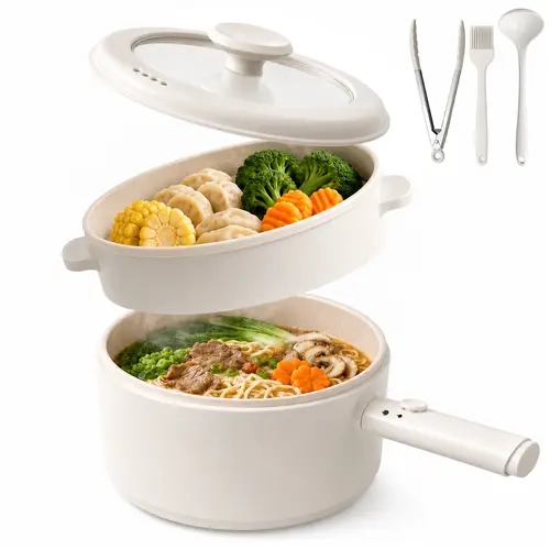 AORAN Small Multi-Cook Electric Hot Pot - 2.6L Ceramic Glaze Non-Stick Portable Kitchen Appliance with Dual Power Control for Dorm Users, Soup Making, Ramen Cooking, Kitchen Appliances