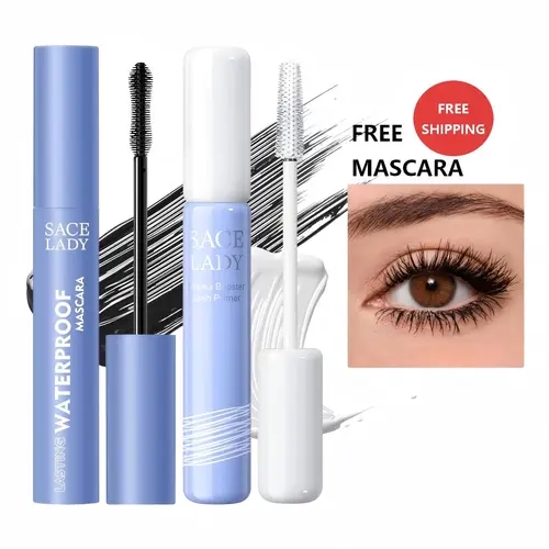 SACE LADY Lash Primer and Waterproof Mascara Set 2-in-1 Fiber Lengthening Volumizing Smudgeproof 24H Long Lasting Curling Eyelashes Makeup Kit