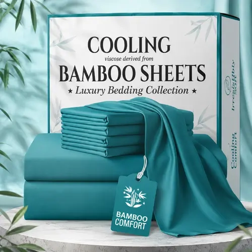 Bamboo Sheet Set with Pillowcases - Comfy Bed Sets, Bedding with Sheets, Solid Color, 3/4/6-Piece, Extra Deep Pockets, Cooling, Ultra-Soft, Wrinkle-Free, Breathable Hotel Luxury for Hot Sleepers